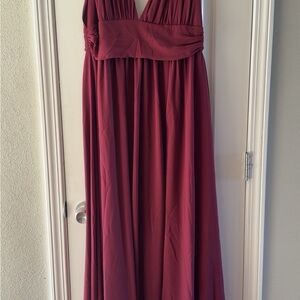 Lulu's Burgundy Ruched Maxi Gown for Wedding Guest